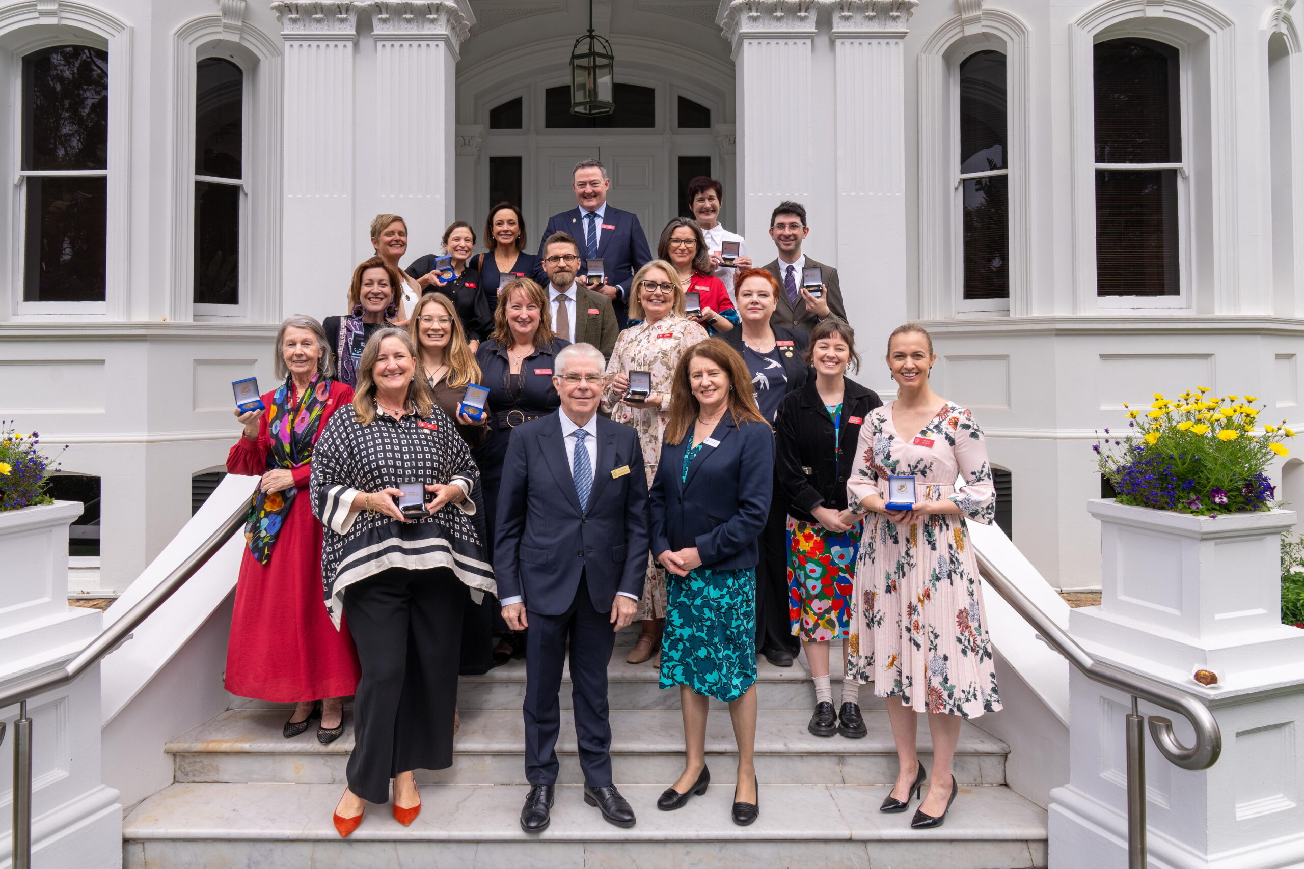 Medallion recipients with National Chair, Prof Richard Roylance and COO, Sally Campbell
